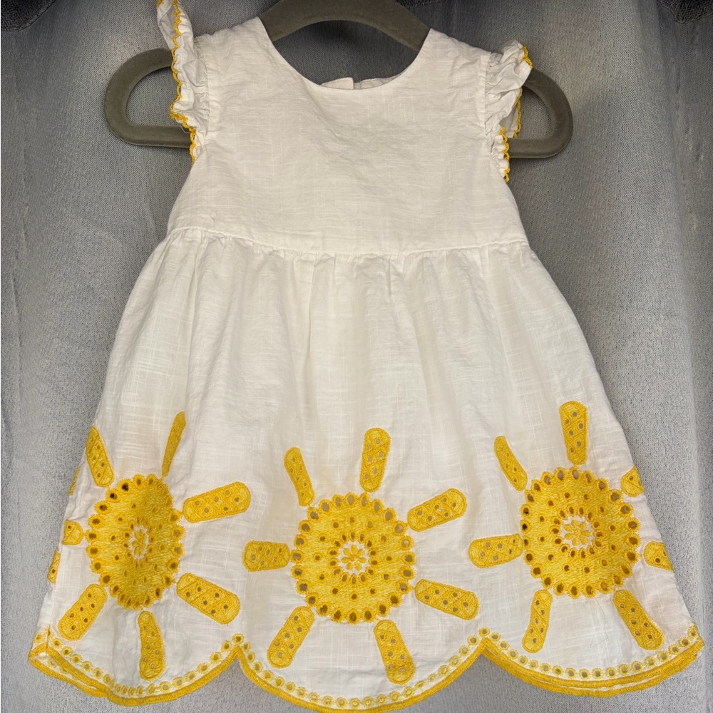 Baby Boden White Dress with Yellow Sun Embroidery
